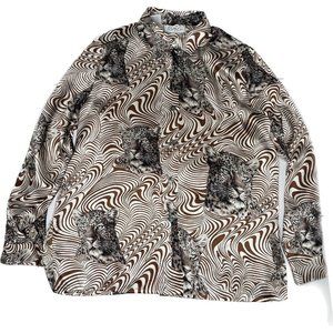 Kathy Che Leopard Cat print Vintage 90s Blouse Silky Swirl Print Shirt M 8